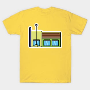 Street Restaurant Building Sticker vector illustration. Minimalist house icon concept. Restaurant building sticker design logo. Beautiful minimalist shop building front view sticker vector design. T-Shirt